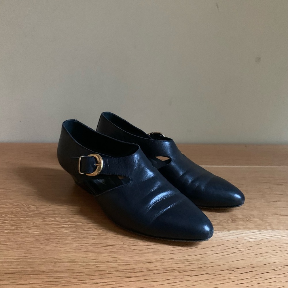 Navy leather Bata loafers